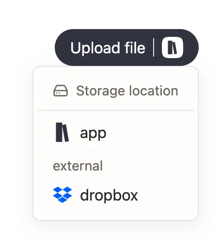 Screenshot of storage popup